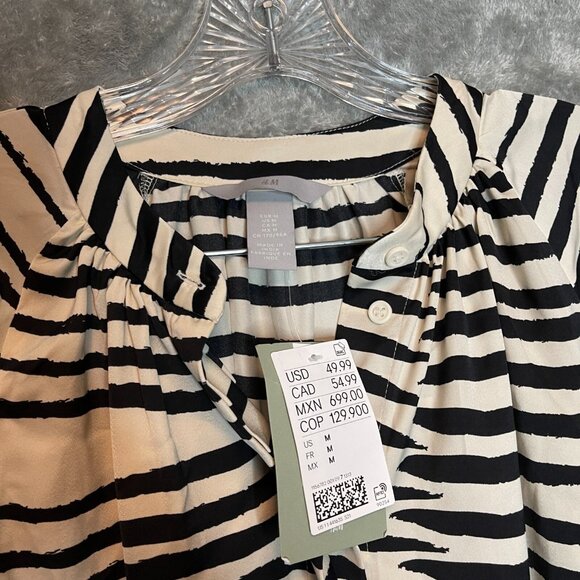 H&M Women Classic Modern Clean Girl Striped Satin Tie Waist Maxi Shirt Dress M - Picture 6 of 13